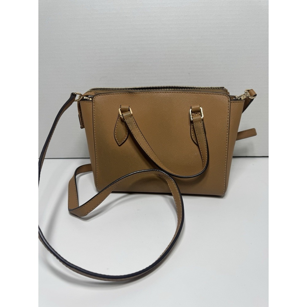 Tory Burch Emerson Mini Top Zip Tan Camel Purse Tote Bag with Strap - Picture 2 of 6